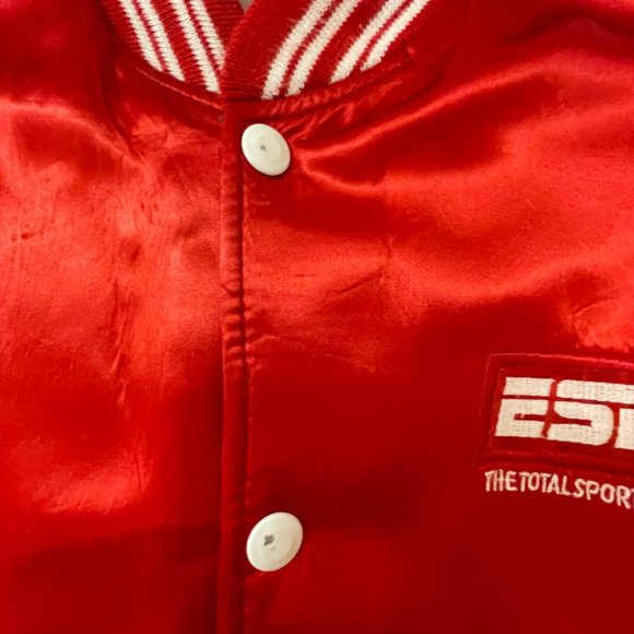 Vintage ESPN Pyramid Red Satin Bomber Jacket Size Medium (Unisex) - Picture 3 of 16